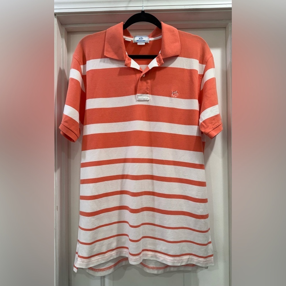 Southern Tide 🐠🐟Sport Original Fit Coral and White Striped Polo Size Medium